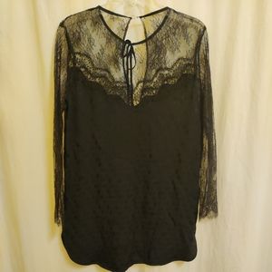 Sandro Paris 3 Black Carry Noir Tunic Top  Dress Silky Floral Lace H22